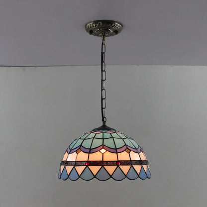 Tiffany-Style Dome Pendant Light - 12" Wide Glass Hanging Lamp for Living Room