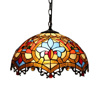 Tiffany-Style Dome Pendant Light - 12" Wide Glass Hanging Lamp for Living Room