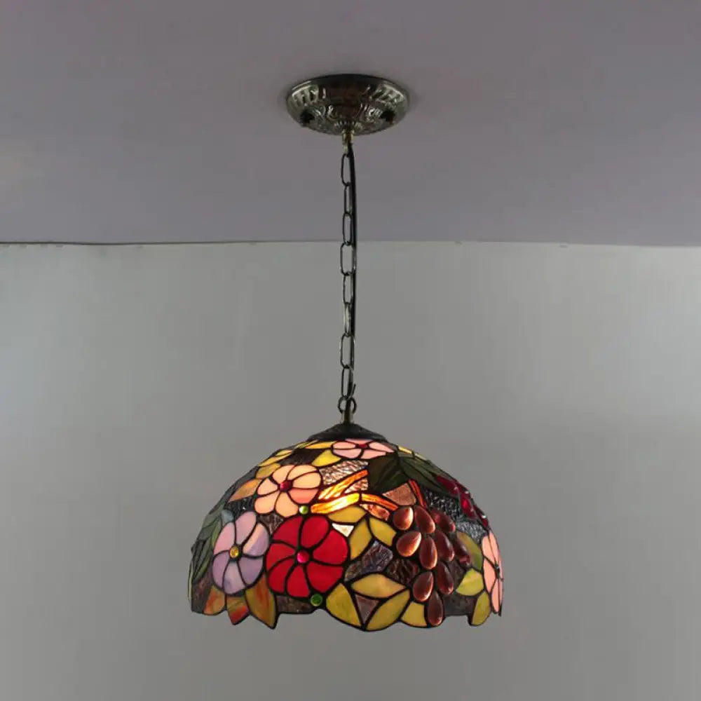 Tiffany-Style Dome Pendant Light - 12" Wide Glass Hanging Lamp for Living Room