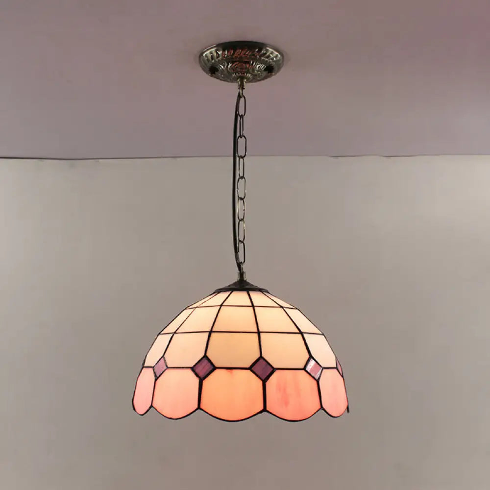 Tiffany-Style Dome Pendant Light - 12" Wide Glass Hanging Lamp for Living Room