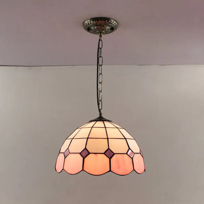 Tiffany-Style Dome Pendant Light - 12" Wide Glass Hanging Lamp for Living Room