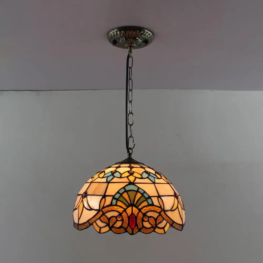 Tiffany-Style Dome Pendant Light - 12" Wide Glass Hanging Lamp for Living Room