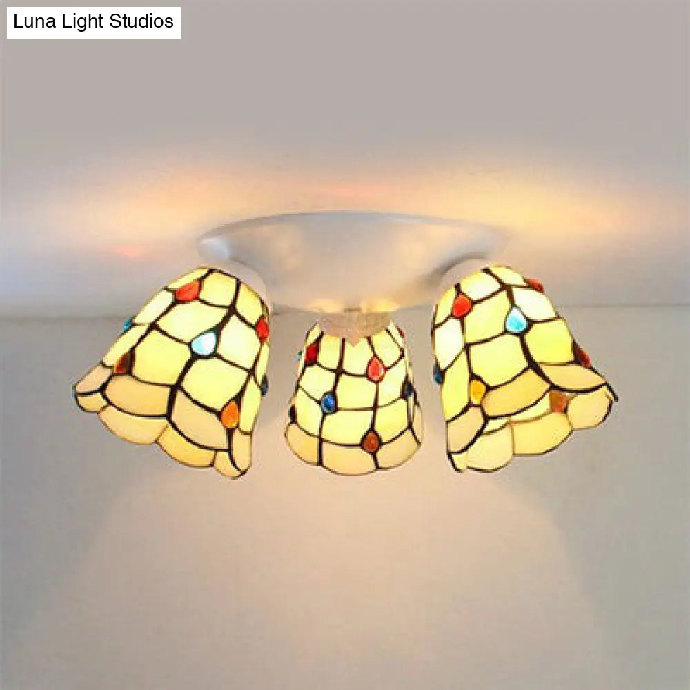 DecorBites™ DecorBites™ Tiffany Style Domed Ceiling Fixture Stained Glass 3 Lights in Beige - 6"/8" Wide
