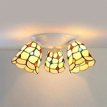 DecorBites™ DecorBites™ Tiffany Style Domed Ceiling Fixture Stained Glass 3 Lights in Beige - 6"/8" Wide