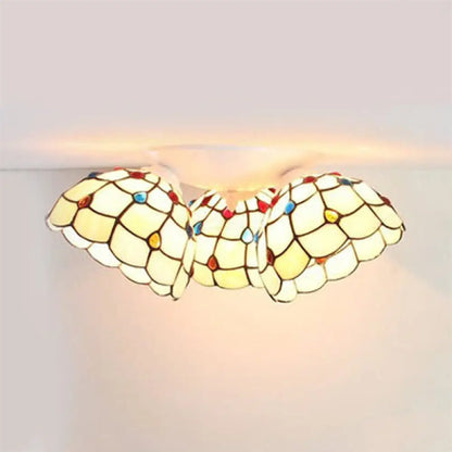 DecorBites™ DecorBites™ Tiffany Style Domed Ceiling Fixture Stained Glass 3 Lights in Beige - 6"/8" Wide