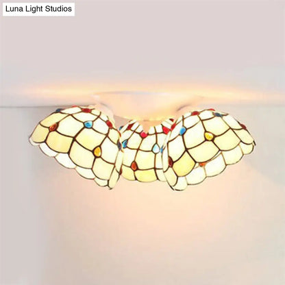DecorBites™ DecorBites™ Tiffany Style Domed Ceiling Fixture Stained Glass 3 Lights in Beige - 6"/8" Wide