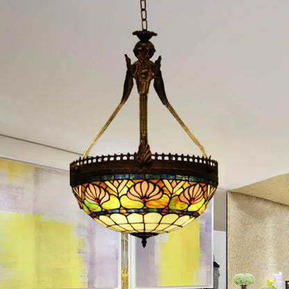 Tiffany Style Dragonfly Chandelier - Yellow/Orange/Pink & White Stained Glass Hanging Lamp - 3 Lights