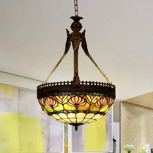 Tiffany Style Dragonfly Chandelier - Yellow/Orange/Pink & White Stained Glass Hanging Lamp - 3 Lights