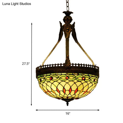 Tiffany Style Dragonfly Chandelier - Yellow/Orange/Pink & White Stained Glass Hanging Lamp - 3 Lights