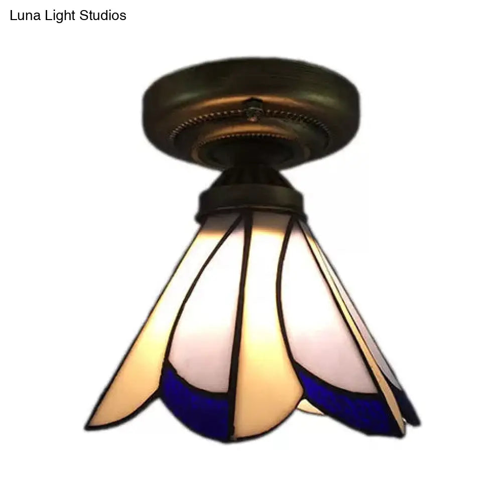 DecorBites™ DecorBites™ Tiffany Style Floral Semi-Flush Ceiling Light - Glass, 4" H x 7" Dia