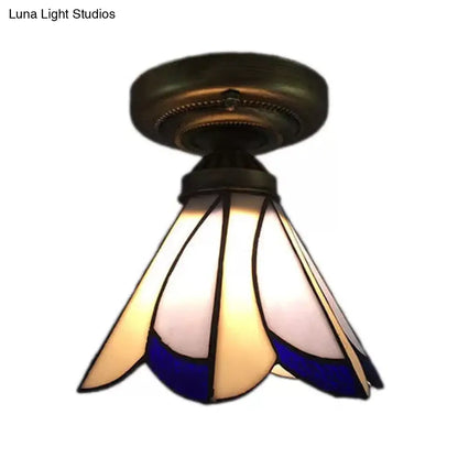 DecorBites™ DecorBites™ Tiffany Style Floral Semi-Flush Ceiling Light - Glass, 4" H x 7" Dia