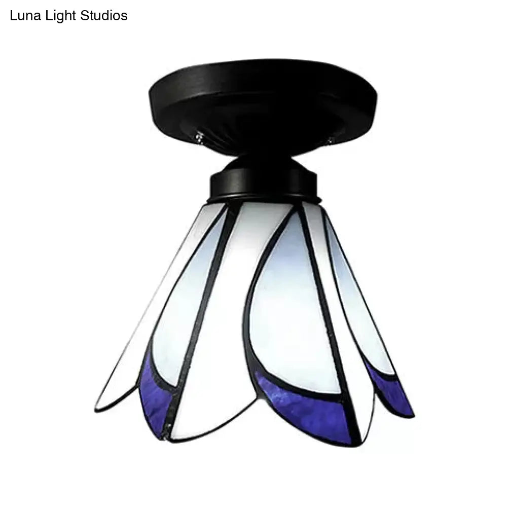 DecorBites™ DecorBites™ Tiffany Style Floral Semi-Flush Ceiling Light - Glass, 4" H x 7" Dia