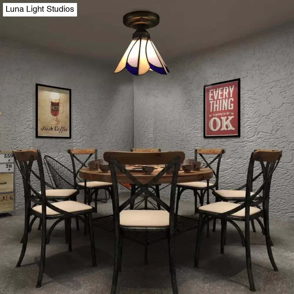 DecorBites™ DecorBites™ Tiffany Style Floral Semi-Flush Ceiling Light - Glass, 4" H x 7" Dia