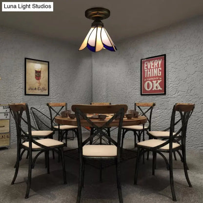 DecorBites™ DecorBites™ Tiffany Style Floral Semi-Flush Ceiling Light - Glass, 4" H x 7" Dia