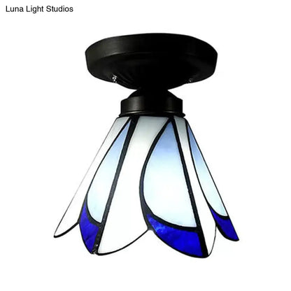 DecorBites™ DecorBites™ Tiffany Style Floral Semi-Flush Ceiling Light - Glass, 4" H x 7" Dia