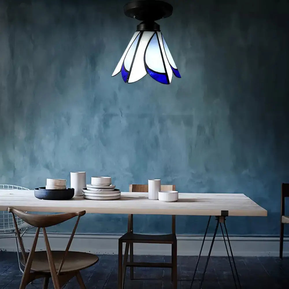 DecorBites™ DecorBites™ Tiffany Style Floral Semi-Flush Ceiling Light - Glass, 4" H x 7" Dia