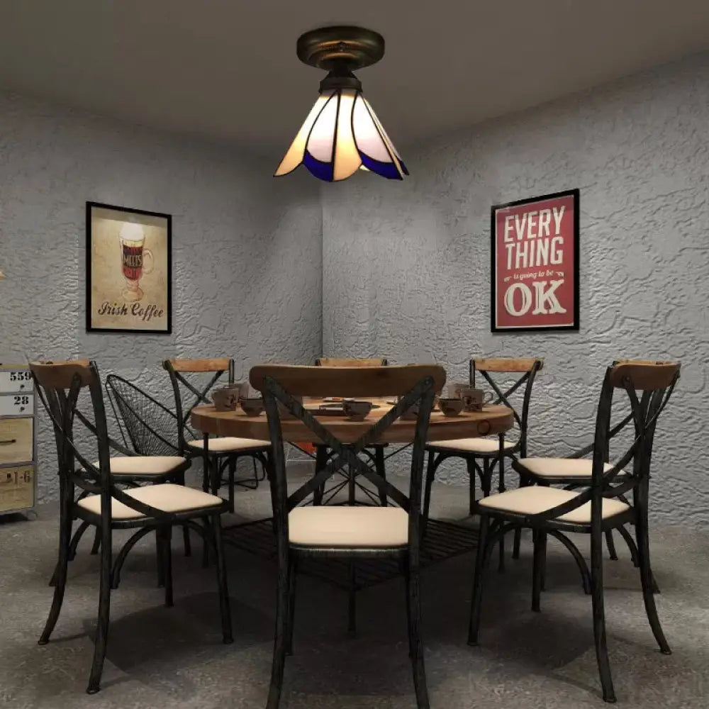 DecorBites™ DecorBites™ Tiffany Style Floral Semi-Flush Ceiling Light - Glass, 4" H x 7" Dia