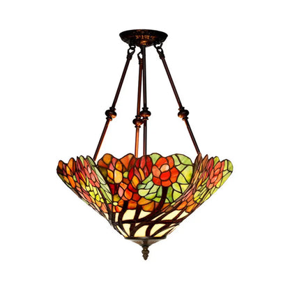 DecorBites™ DecorBites™ Tiffany Style Flower Cut Glass Semi Mount Ceiling Flush Light - Red/Orange/Blue - 2 Lights - Bronze - Bedroom