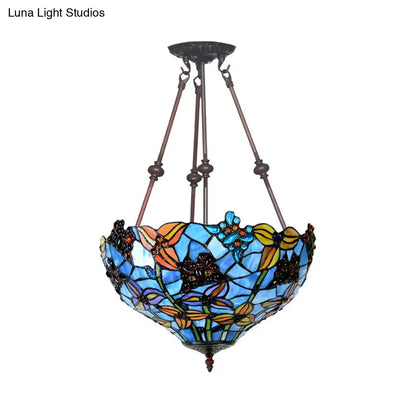 DecorBites™ DecorBites™ Tiffany Style Flower Cut Glass Semi Mount Ceiling Flush Light - Red/Orange/Blue - 2 Lights - Bronze - Bedroom