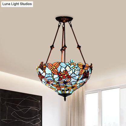 DecorBites™ DecorBites™ Tiffany Style Flower Cut Glass Semi Mount Ceiling Flush Light - Red/Orange/Blue - 2 Lights - Bronze - Bedroom