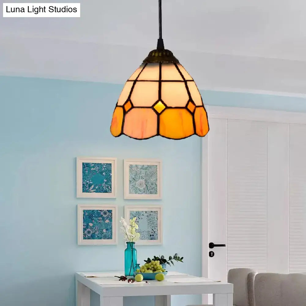 Tiffany-Style Flower Handcrafted Stained Glass Pendant Light in Yellow/Light Blue/Dark Blue