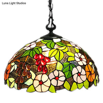 Tiffany-Style Green Stained Glass Bowl Pendant Light with 1 Hanging Lamp