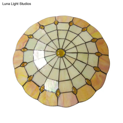 DecorBites™ DecorBites™ Tiffany Style Green/Yellow Dome Ceiling Lights with Jewel Decoration - 12"/16"/19.5" Wide Flush Mount for Bedrooms