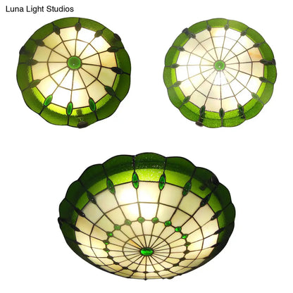 DecorBites™ DecorBites™ Tiffany Style Green/Yellow Dome Ceiling Lights with Jewel Decoration - 12"/16"/19.5" Wide Flush Mount for Bedrooms