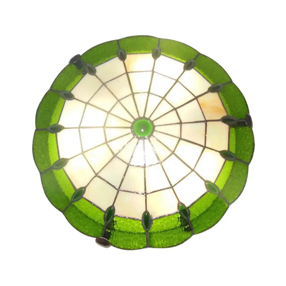 DecorBites™ DecorBites™ Tiffany Style Green/Yellow Dome Ceiling Lights with Jewel Decoration - 12"/16"/19.5" Wide Flush Mount for Bedrooms