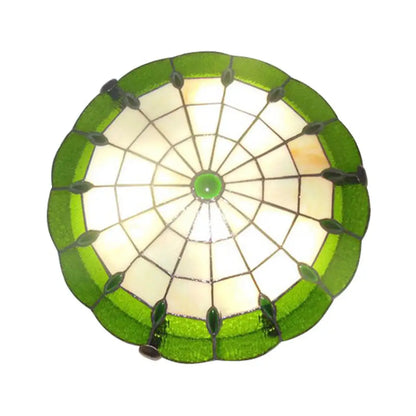 DecorBites™ DecorBites™ Tiffany Style Green/Yellow Dome Ceiling Lights with Jewel Decoration - 12"/16"/19.5" Wide Flush Mount for Bedrooms