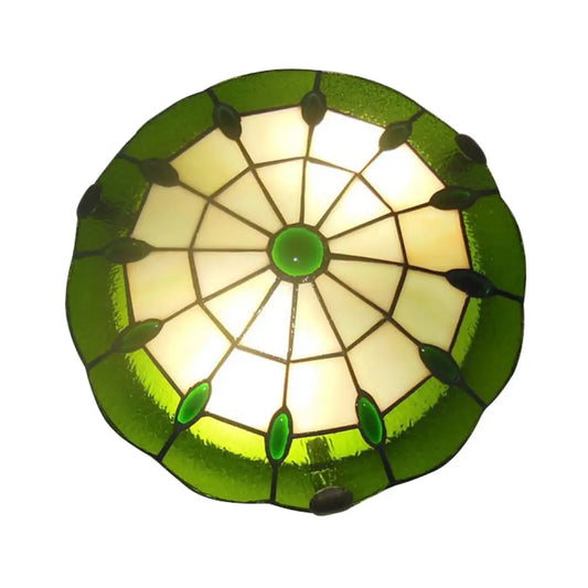 DecorBites™ DecorBites™ Tiffany Style Green/Yellow Dome Ceiling Lights with Jewel Decoration - 12"/16"/19.5" Wide Flush Mount for Bedrooms