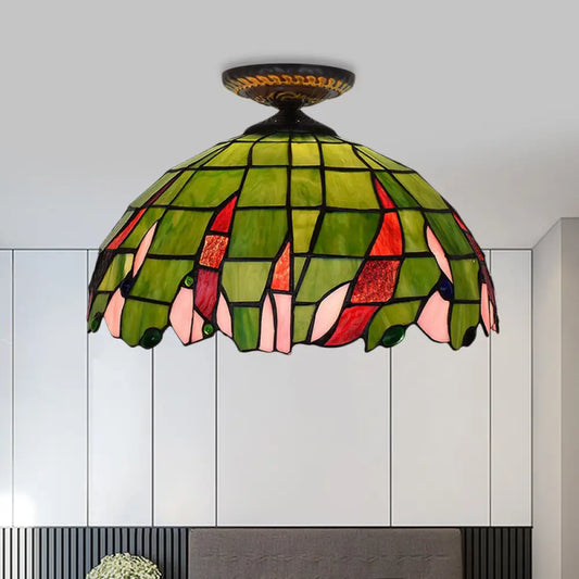 DecorBites™ DecorBites™ Tiffany-Style Hand Cut Glass Brass Flush Mount Ceiling Light with Single Bulb