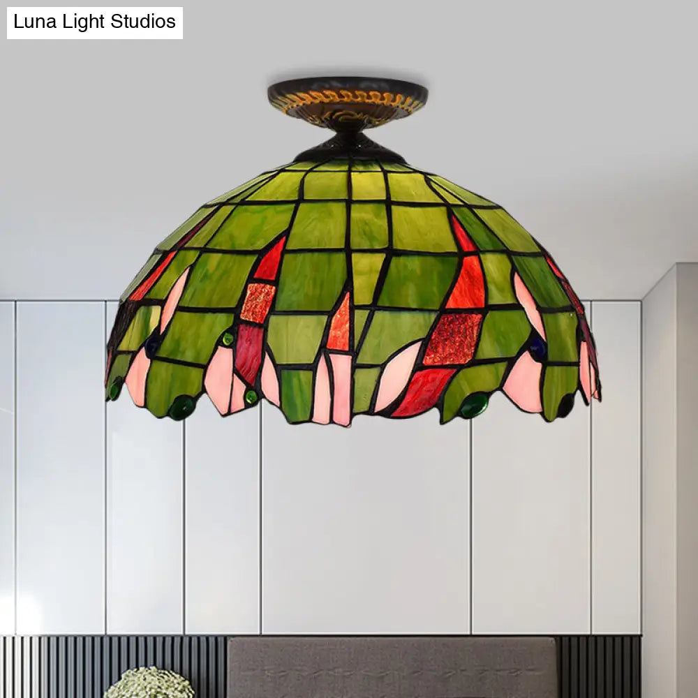 DecorBites™ DecorBites™ Tiffany-Style Hand Cut Glass Brass Flush Mount Ceiling Light with Single Bulb