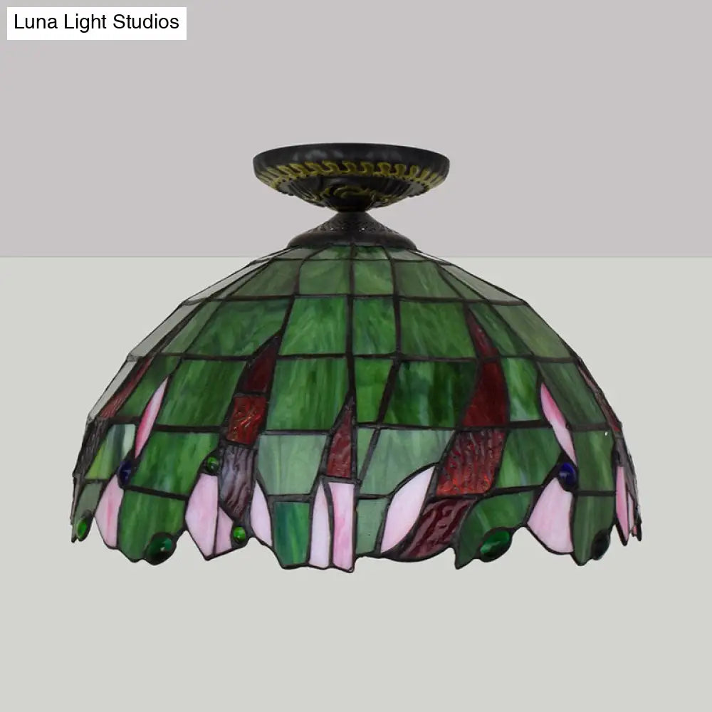 DecorBites™ DecorBites™ Tiffany-Style Hand Cut Glass Brass Flush Mount Ceiling Light with Single Bulb