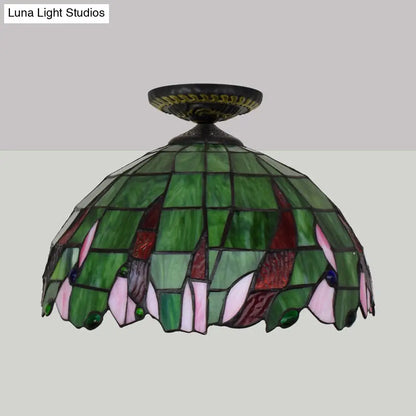 DecorBites™ DecorBites™ Tiffany-Style Hand Cut Glass Brass Flush Mount Ceiling Light with Single Bulb