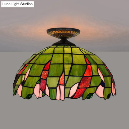 DecorBites™ DecorBites™ Tiffany-Style Hand Cut Glass Brass Flush Mount Ceiling Light with Single Bulb