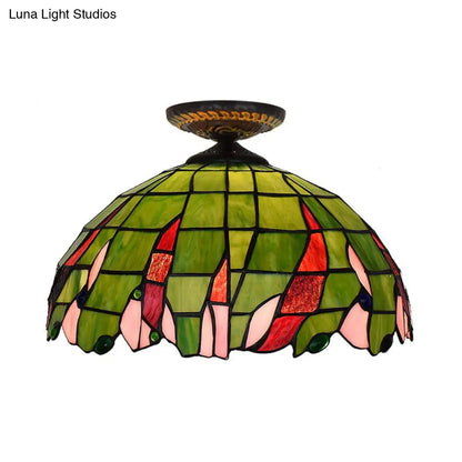DecorBites™ DecorBites™ Tiffany-Style Hand Cut Glass Brass Flush Mount Ceiling Light with Single Bulb