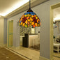 Tiffany-Style Hand Cut Glass Pendant Ceiling Light - Green/Orange Flare Design, Ideal for Living Room