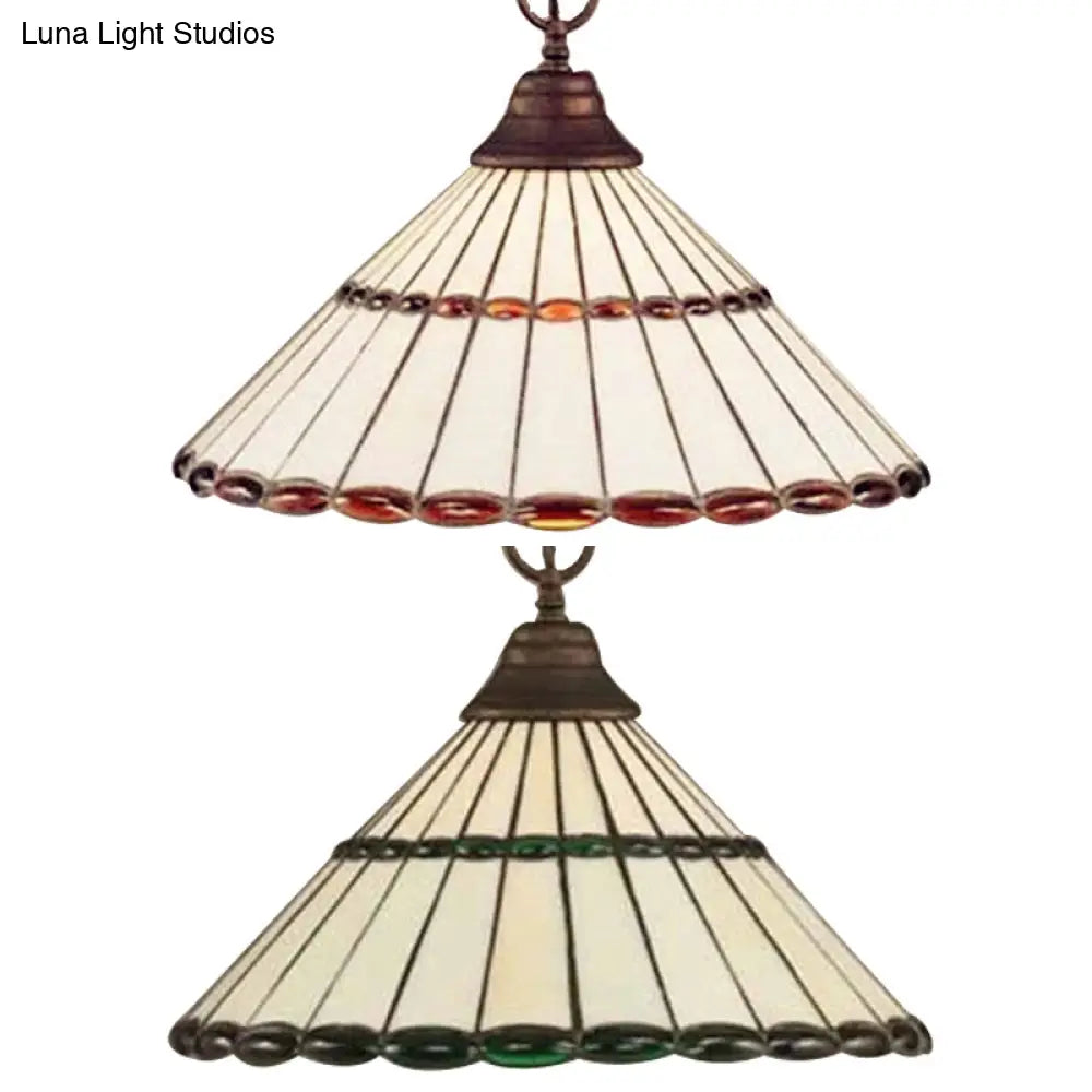 Tiffany-Style Hand Cut Glass Pendant Light Fixture - Brown/Green - 1 Head