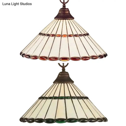 Tiffany-Style Hand Cut Glass Pendant Light Fixture - Brown/Green - 1 Head