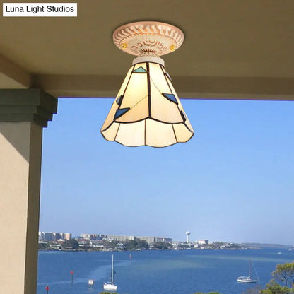 DecorBites™ DecorBites™ Tiffany Style Handcrafted Art Glass Semi Flush Ceiling Light Fixture with Bell Shade