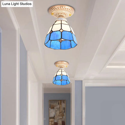 DecorBites™ DecorBites™ Tiffany Style Handcrafted Art Glass Semi Flush Ceiling Light Fixture with Bell Shade