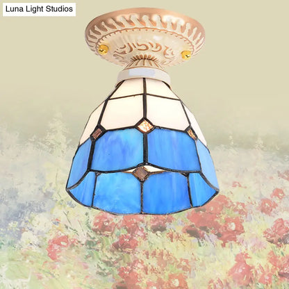 DecorBites™ DecorBites™ Tiffany Style Handcrafted Art Glass Semi Flush Ceiling Light Fixture with Bell Shade