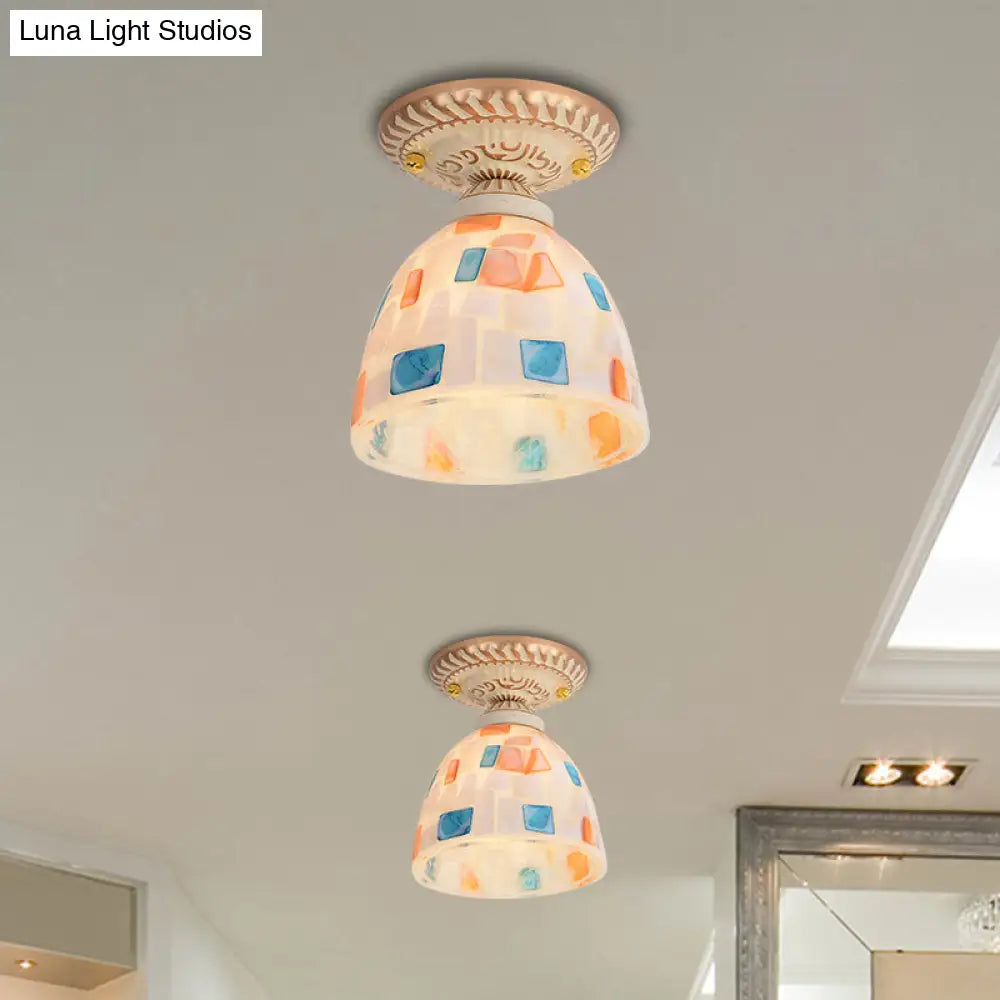 DecorBites™ DecorBites™ Tiffany Style Handcrafted Art Glass Semi Flush Ceiling Light Fixture with Bell Shade