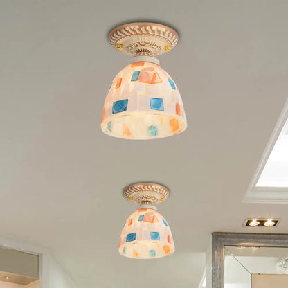 DecorBites™ DecorBites™ Tiffany Style Handcrafted Art Glass Semi Flush Ceiling Light Fixture with Bell Shade