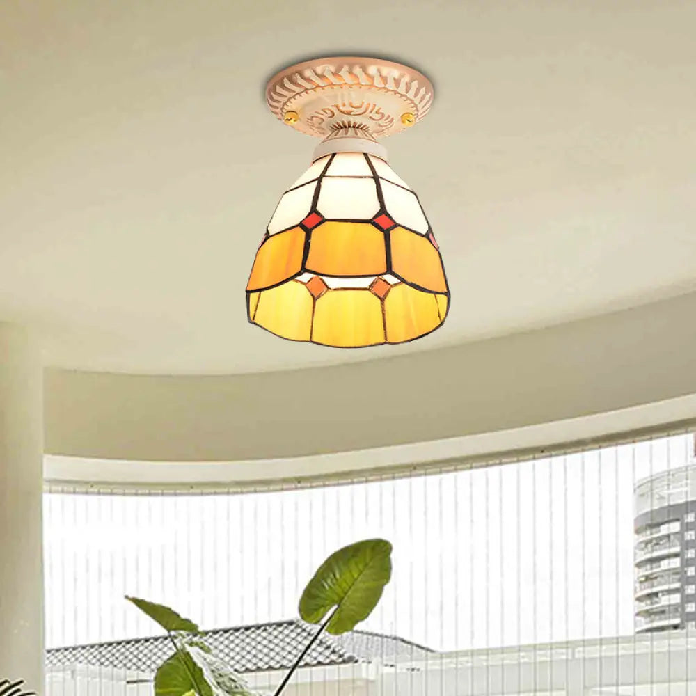 DecorBites™ DecorBites™ Tiffany Style Handcrafted Art Glass Semi Flush Ceiling Light Fixture with Bell Shade