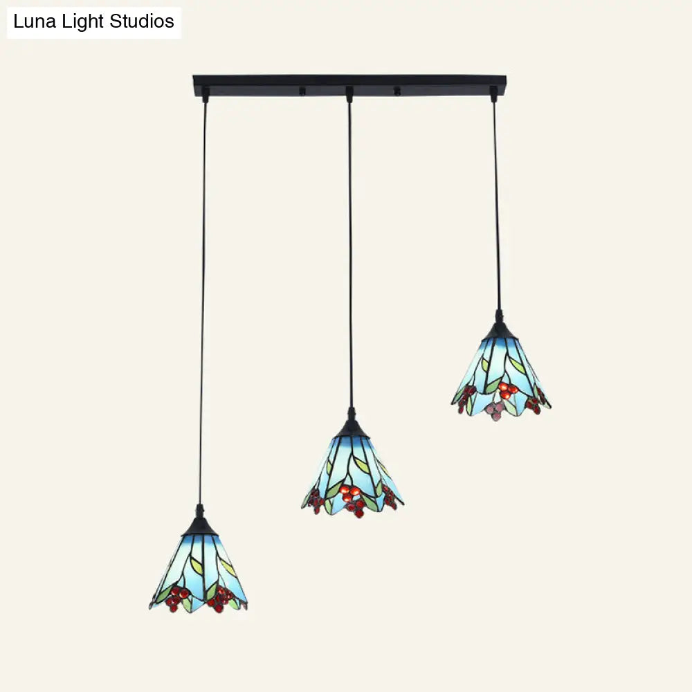 Tiffany-Style Handcrafted Glass Ceiling Lamp with Bell Design - 3-Bulb Suspension Light