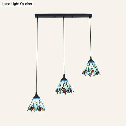 Tiffany-Style Handcrafted Glass Ceiling Lamp with Bell Design - 3-Bulb Suspension Light