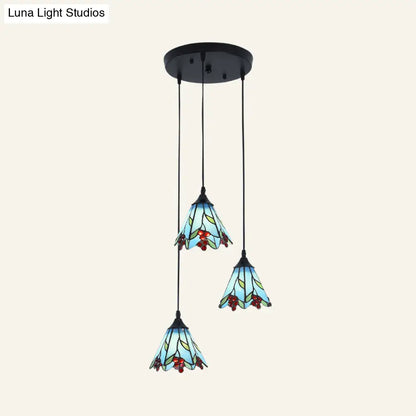 Tiffany-Style Handcrafted Glass Ceiling Lamp with Bell Design - 3-Bulb Suspension Light