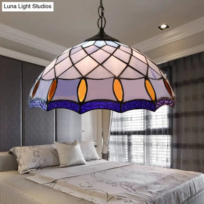 Tiffany-Style Handcrafted Stained Glass Pendant Light - Purplish Blue